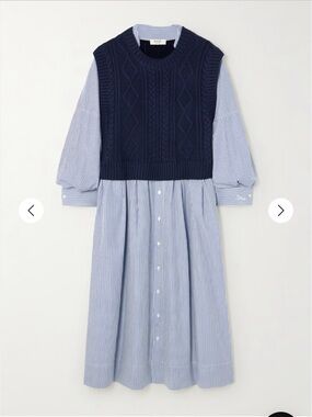 Sea NY Caleb cable-knit merino wool and striped cotton-poplin midi dress NWT
